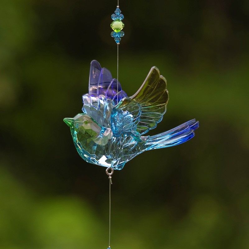 Hanging Acrylic Chickadee Bird Ornaments with Beaded Tassel