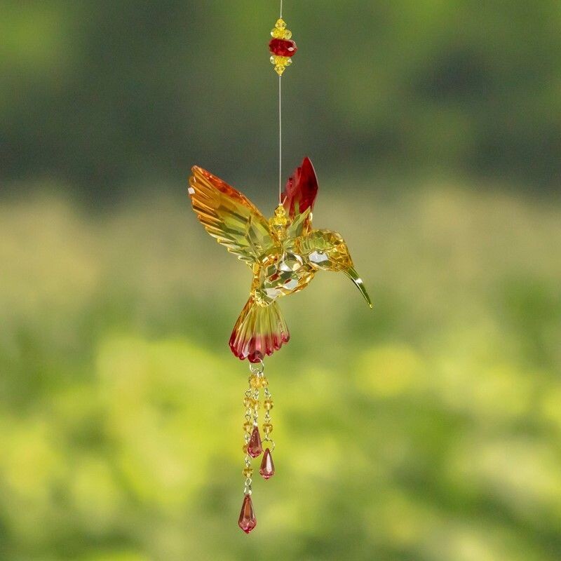 Hanging Acrylic 3-Piece Hummingbird Bird Chain Ornaments, Color: red/orange wings