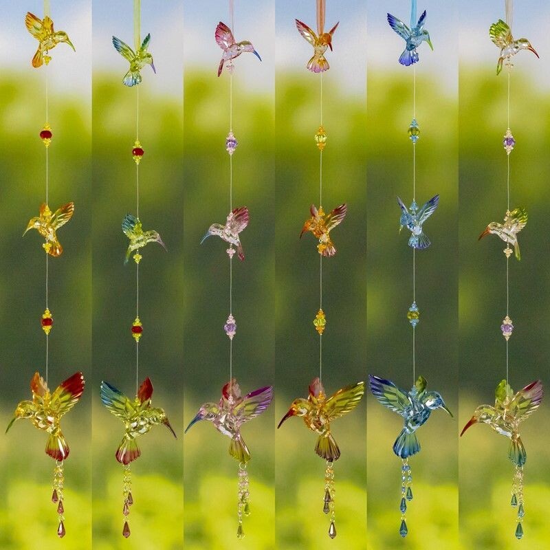 Hanging Acrylic 3-Piece Hummingbird Bird Chain Ornaments