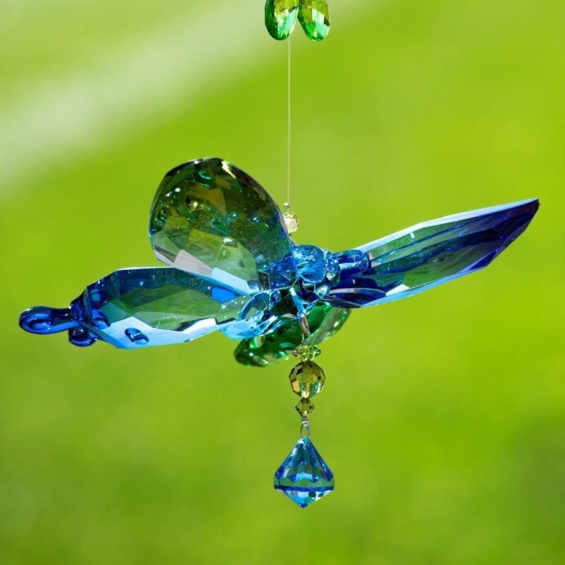 Hanging Acrylic Butterfly Ornaments with Flowers, Color: green/blue