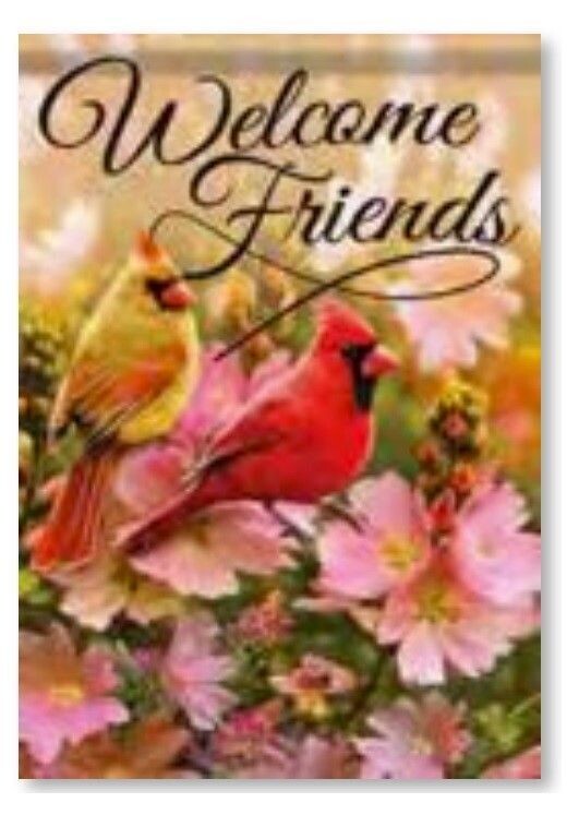 Cardinals and Flowers Welcome Friends Large Flag Dura Soft™