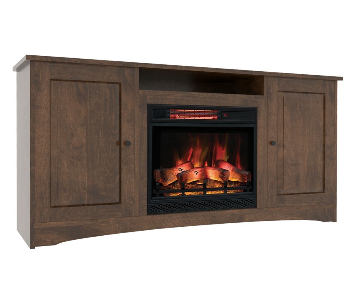 2-Door, Top Shelf Classic Traditional Media Console with Fireplace