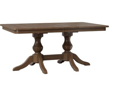 42 42" x 66" Denver Double Pedestal Table, includes 2-12" Self-Storing leaves, 7.5 Foot Dining Table