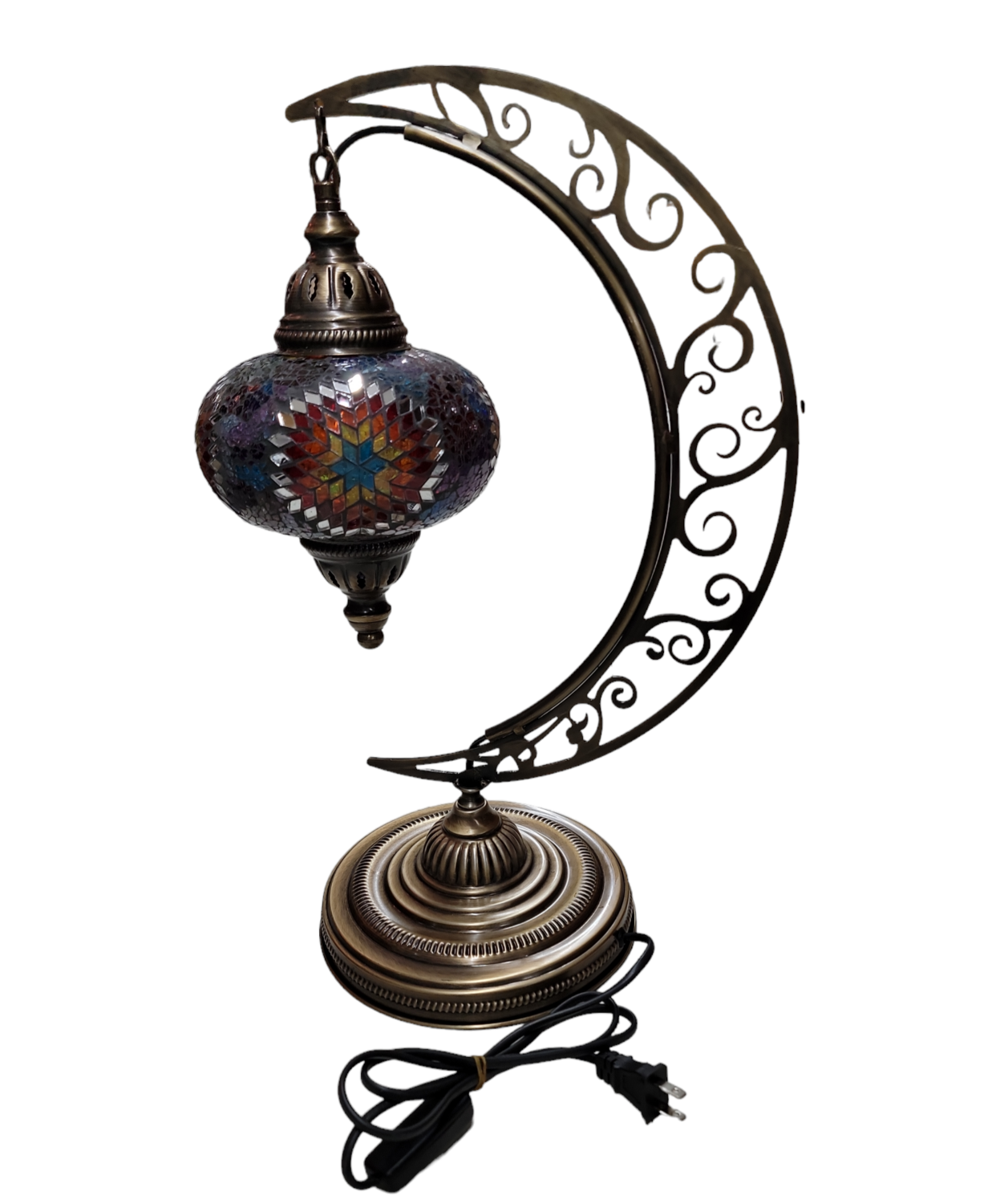 Large Crescent Moon Turkish Mosaic Lamp - Rainbow Mosaic