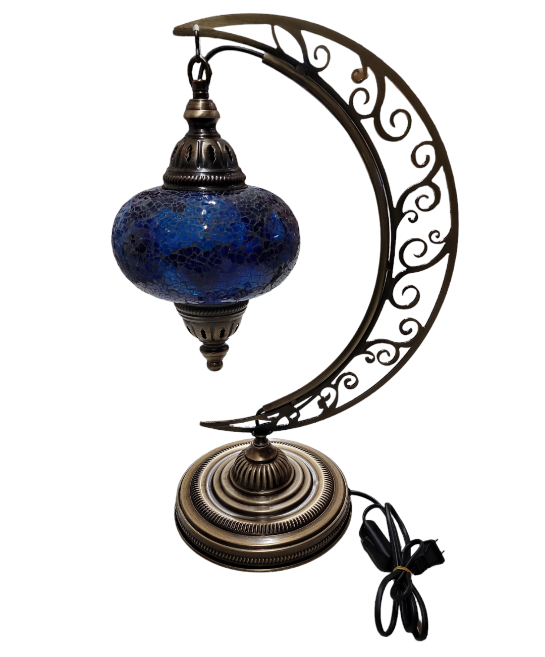 Large Crescent Moon Turkish Mosaic Lamp - Blue Mosaic