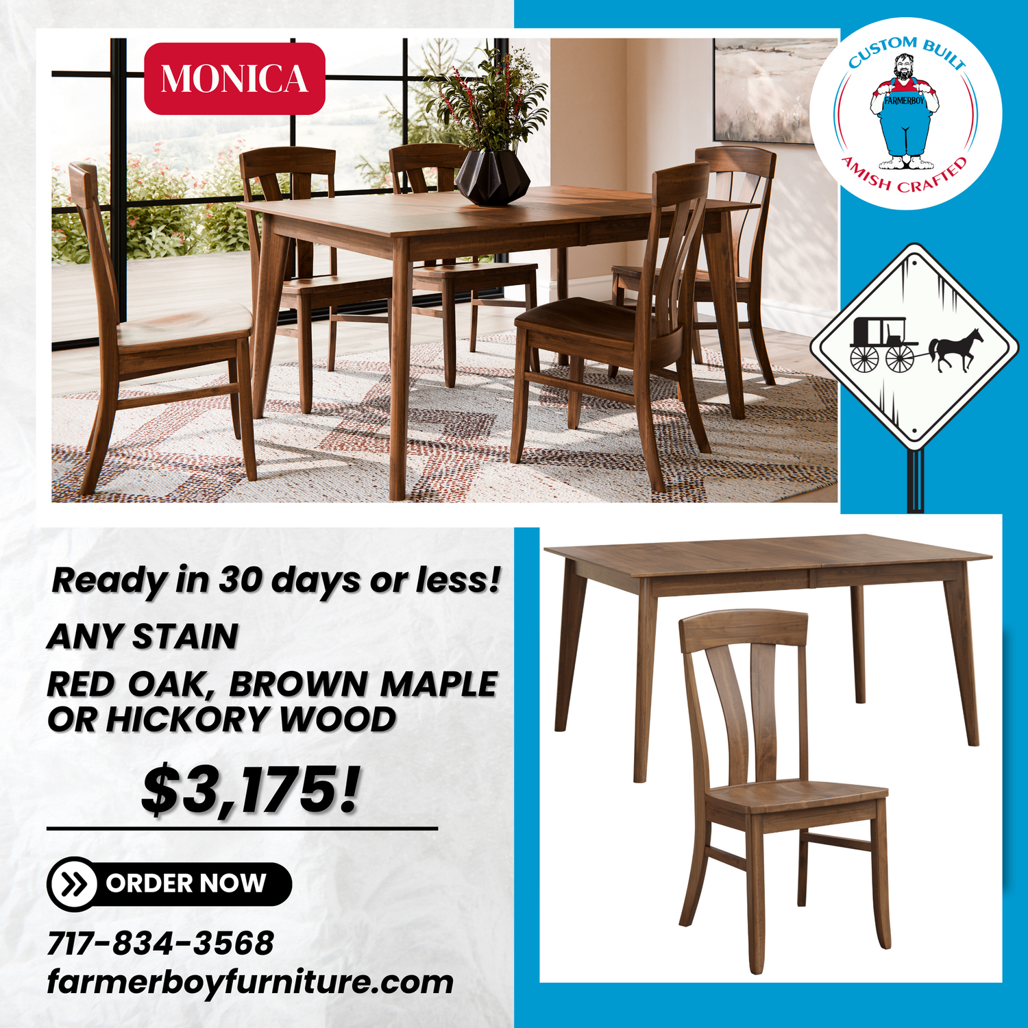 Monica Table & Chairs - Amish Dining Furniture Fast!