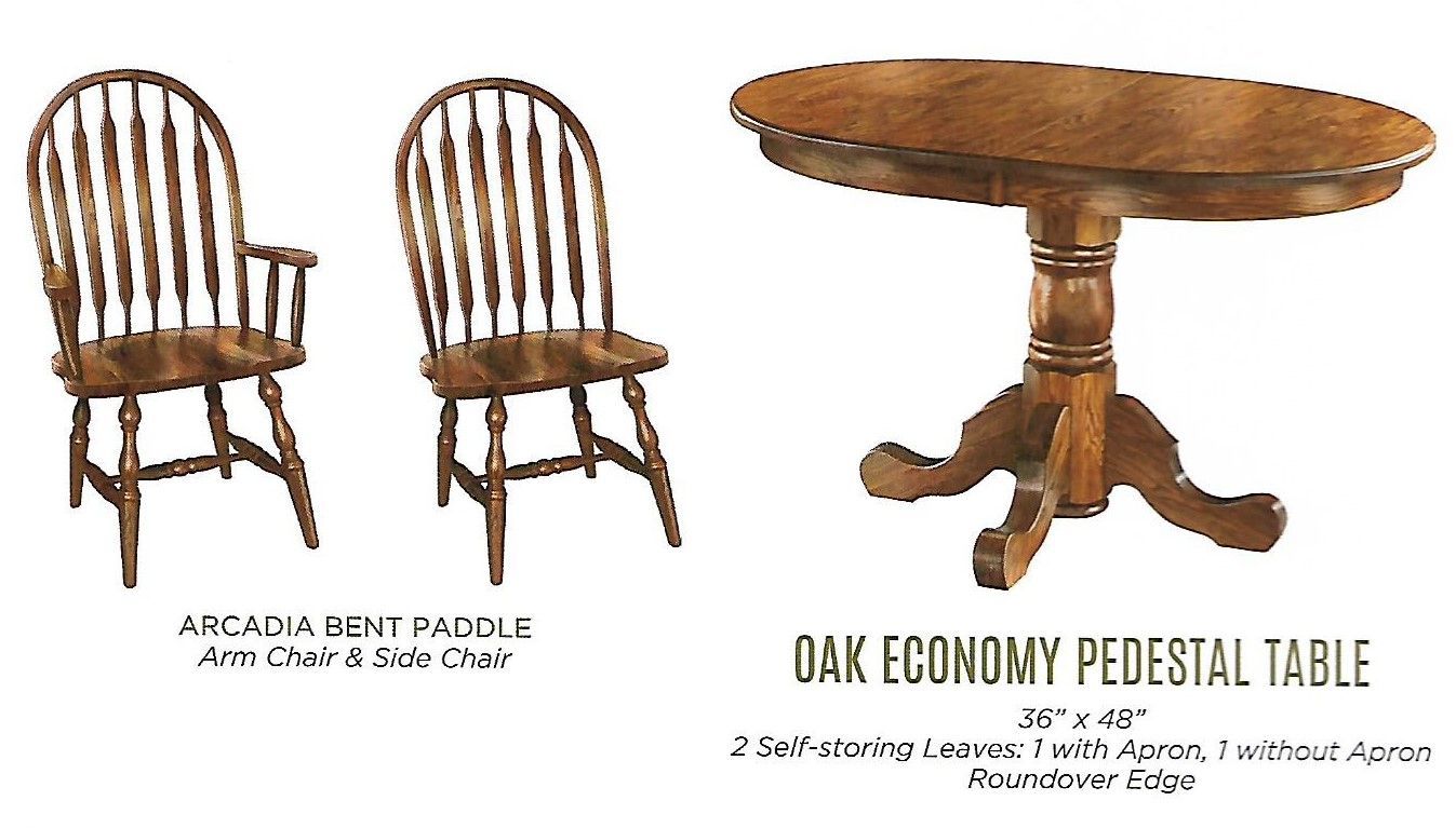 Economy Pedestal Table and Arcadia Bent Paddle Chairs Dining Set
