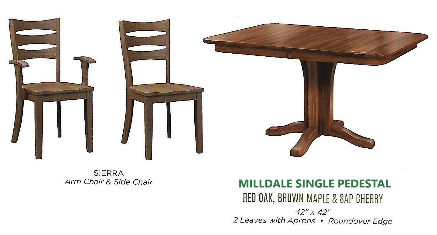 Millsdale Single Pedestal Table and Sierra Chairs Dining Set