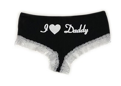 I Heart (Love) Daddy Bikini Panty with Lace Trim