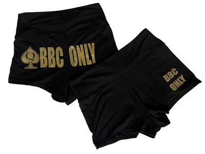 Booty Shorts / Yoga Shorts for QoS Black with Gold Ink Many Designs