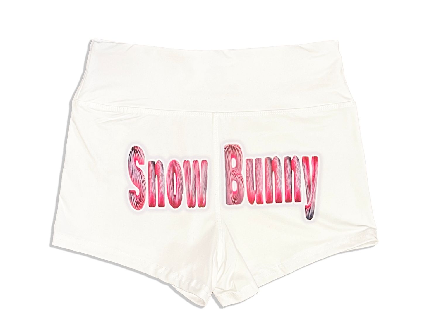 Booty Shorts / Yoga Shorts White Many Designs, Design: Snow Bunny, Size: Small