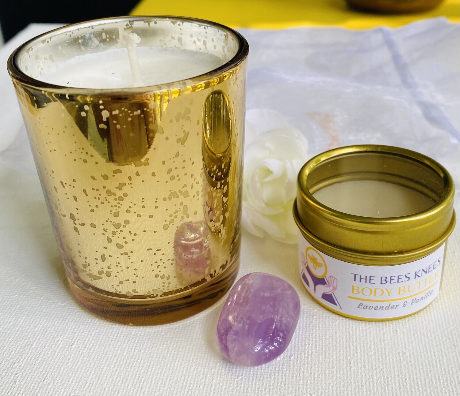 Soy wax candle gift set with Amethyst crystal