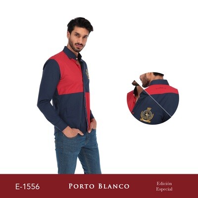 CAMISA DE CABALLERO BLOQUES DE COLOR ROJO / AZUL