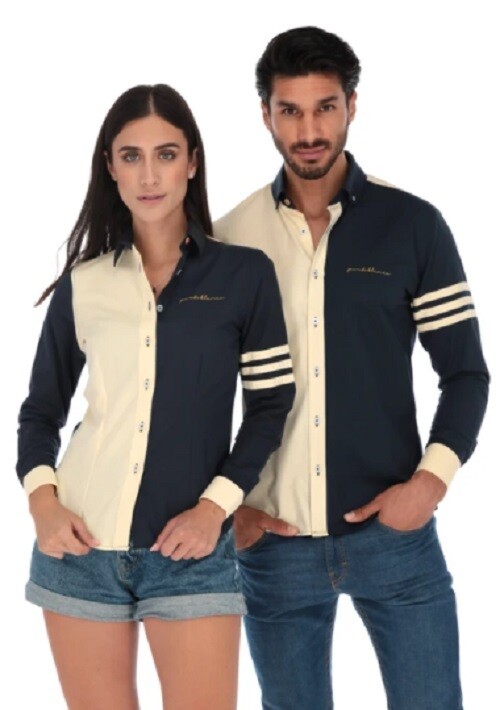 Camisa Manga Larga Para Hombre y Mujer Parejas Bloques de Color