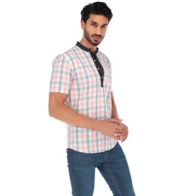 Camisa Casual Cuello Mao Cuadros
