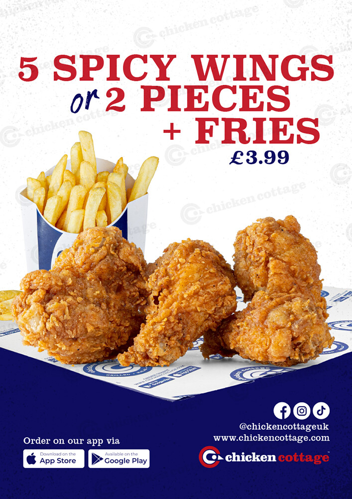 5 Spicy Wings or 2 Pieces + Fries Vinyl Sticker