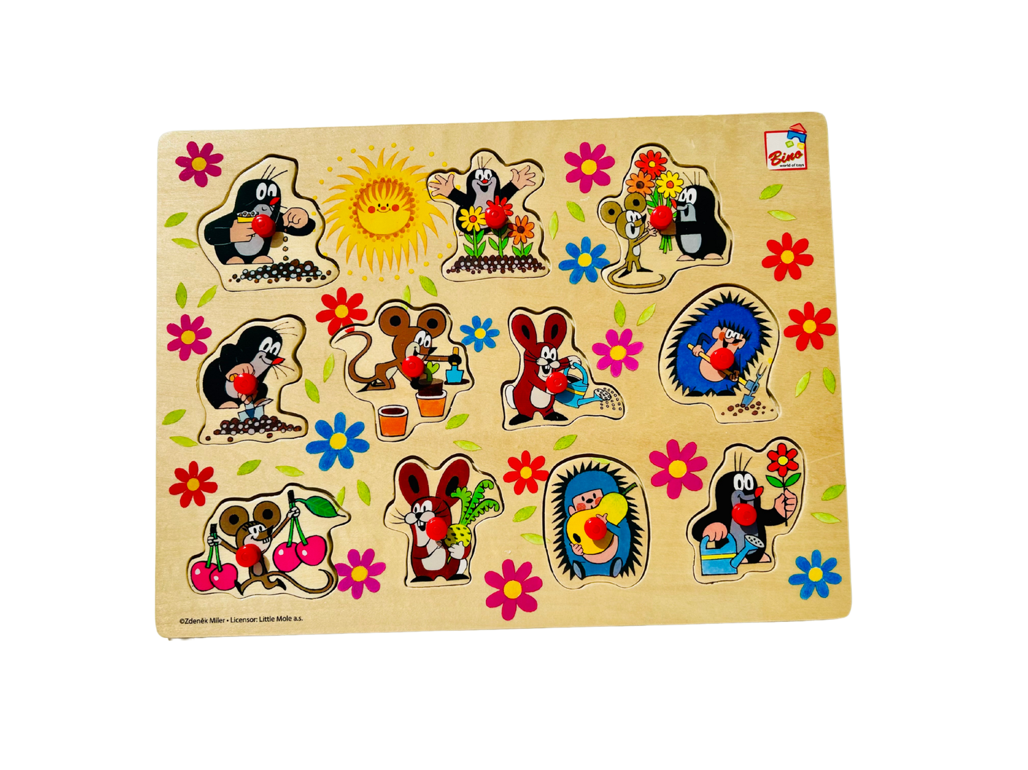 Dřevěné vkládací puzzle s úchyty – Krteček a přátelé (Bino)