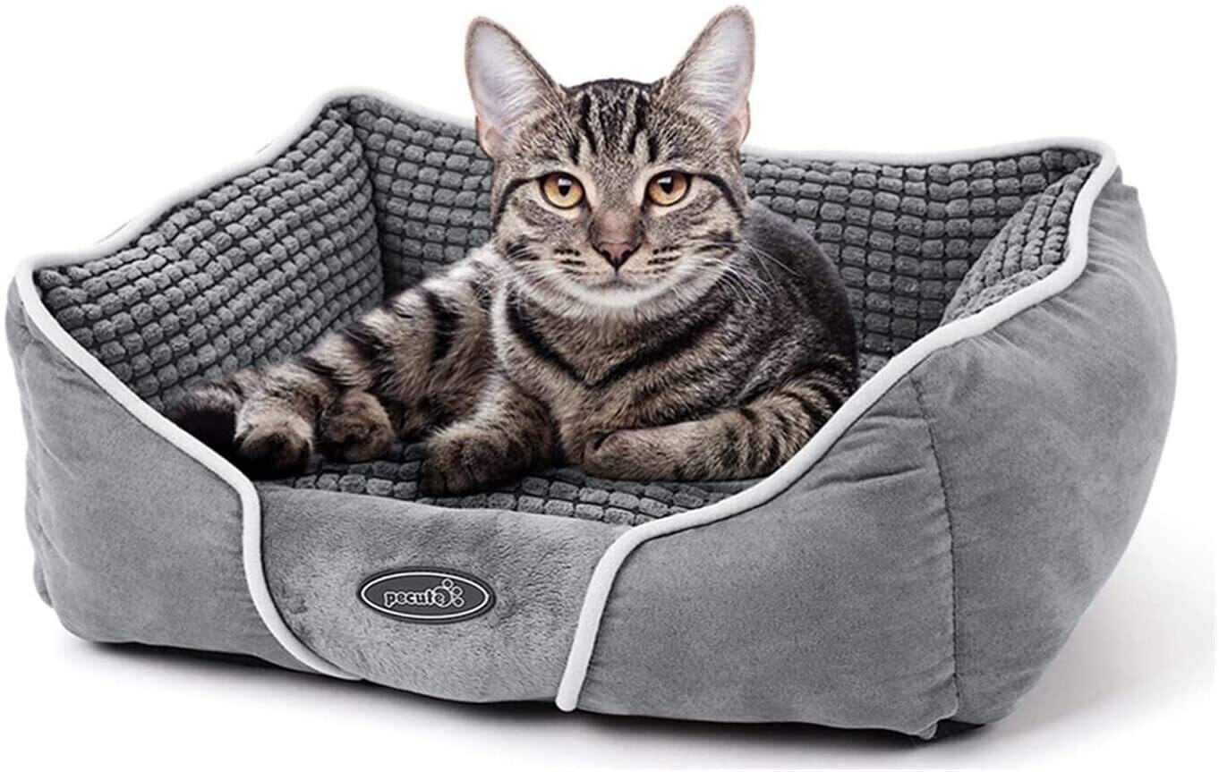 Pecute Panier Chat Taille Petite, Lit Chat avec Coussin Double-Face, Canapé pour Chat Lavable et Antidérapant, Extra-Doux Confortable et Mignon, aux Chats et Chiens