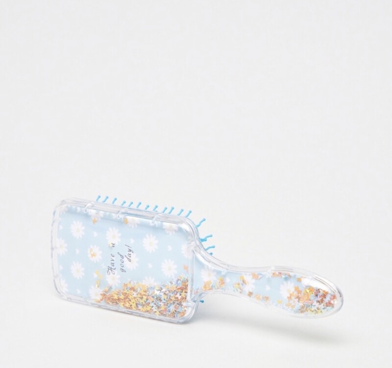 Floral and Slogan Print Rectangular Hairbrush - Multicolour