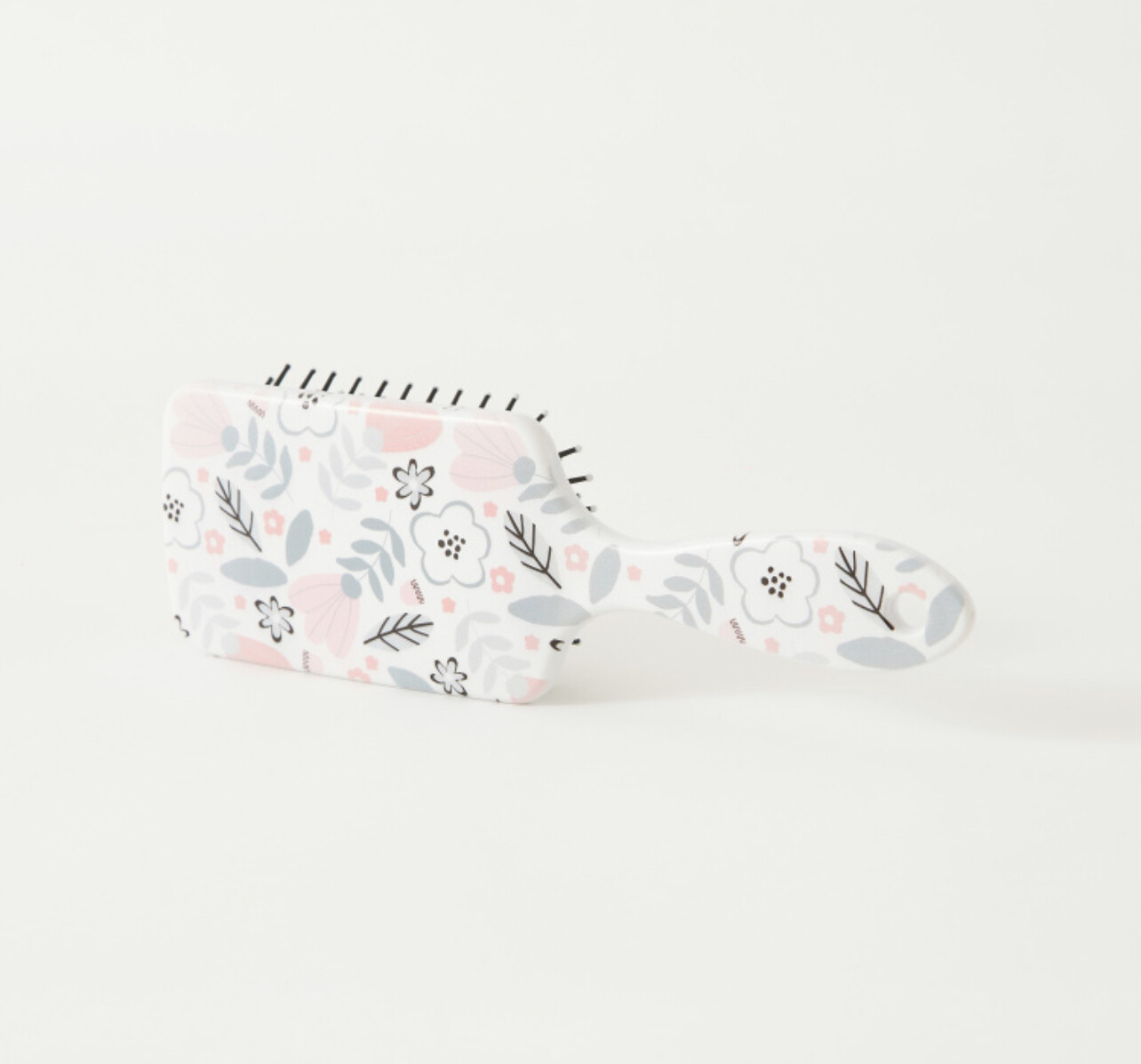 Floral Print Rectangular Hairbrush - White