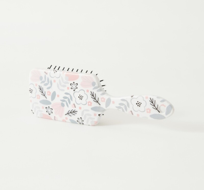 Floral Print Rectangular Hairbrush - White