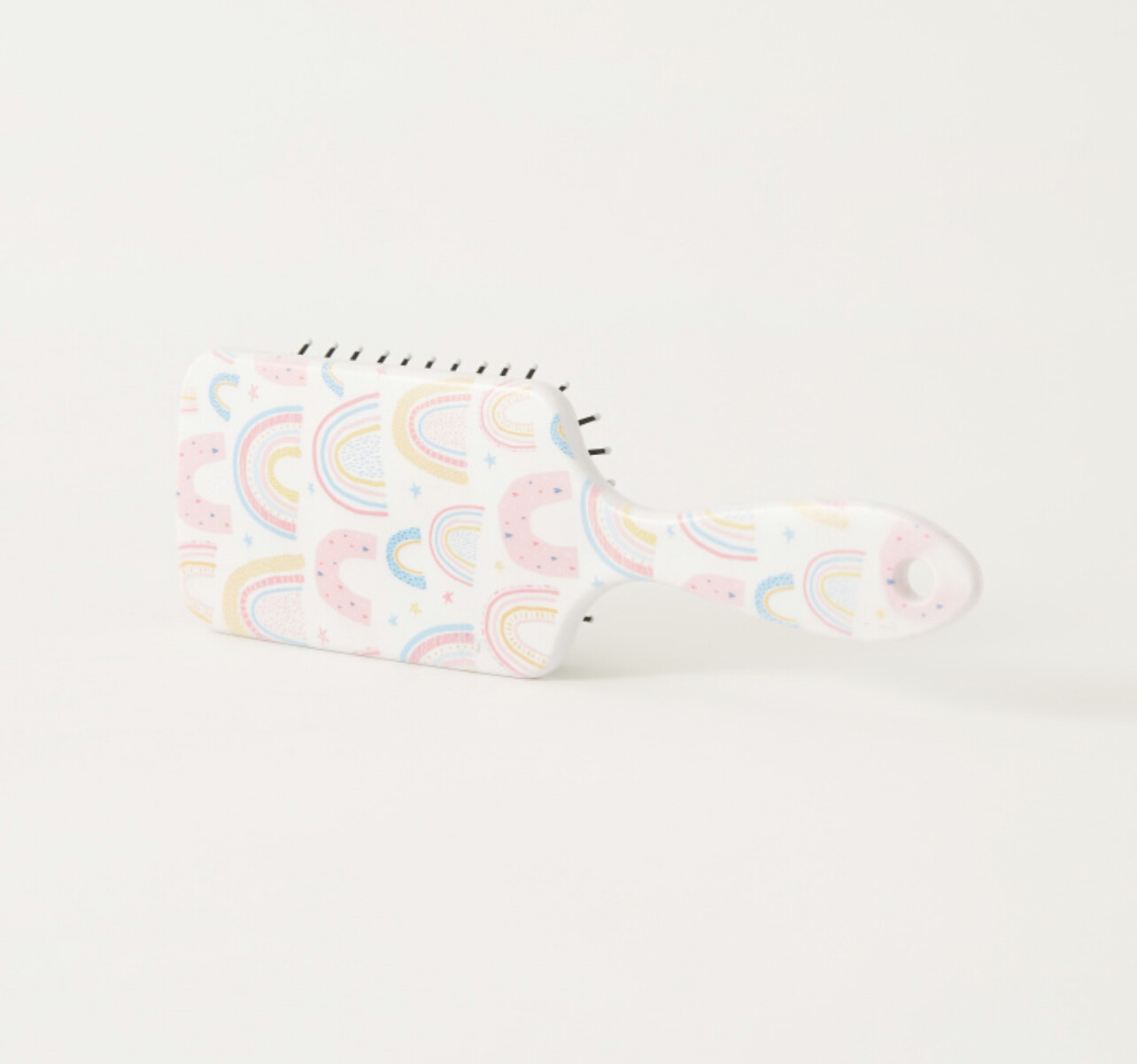 Rainbow Print Rectangular Hairbrush - White
