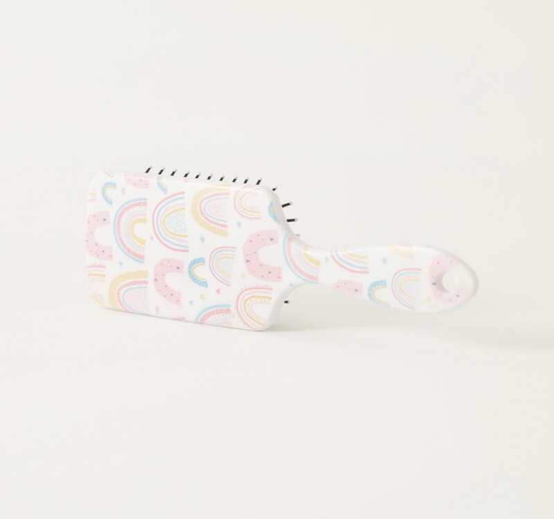 Rainbow Print Rectangular Hairbrush - White