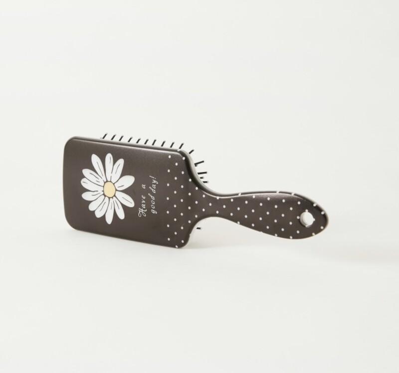 Flower and Slogan Print Hairbrush - Black