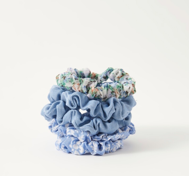 Assorted 5-Piece Denim Scrunchie Set - Multicolour