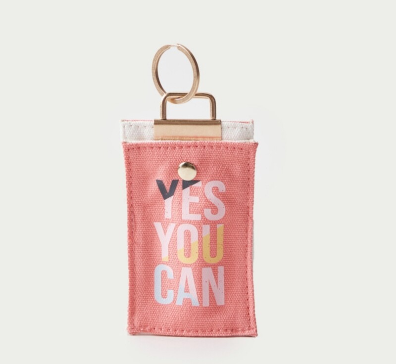 Typographic Print Hand Sanitiser Holder with Keyring - Pink