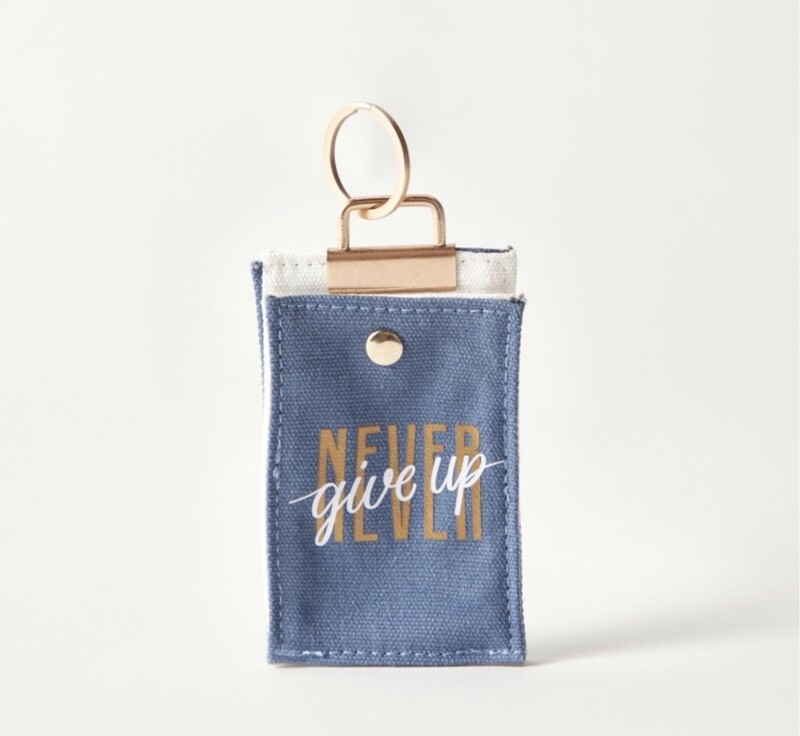 Typographic Print Hand Sanitiser Holder with Keyring - Blue