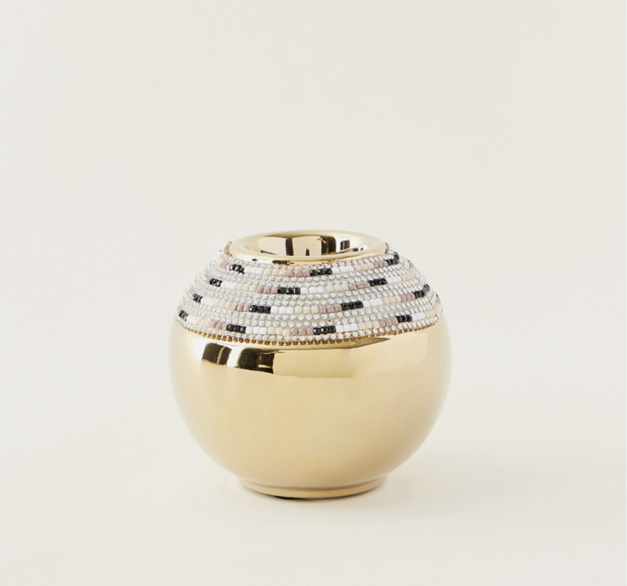 Embellished Tealight Holder - 8 cms - Gold(white and black pearls)