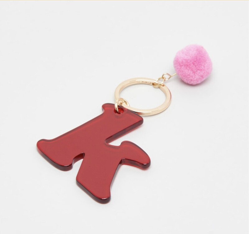 Initial &quot;k&quot; Key Chain with Pom Pom