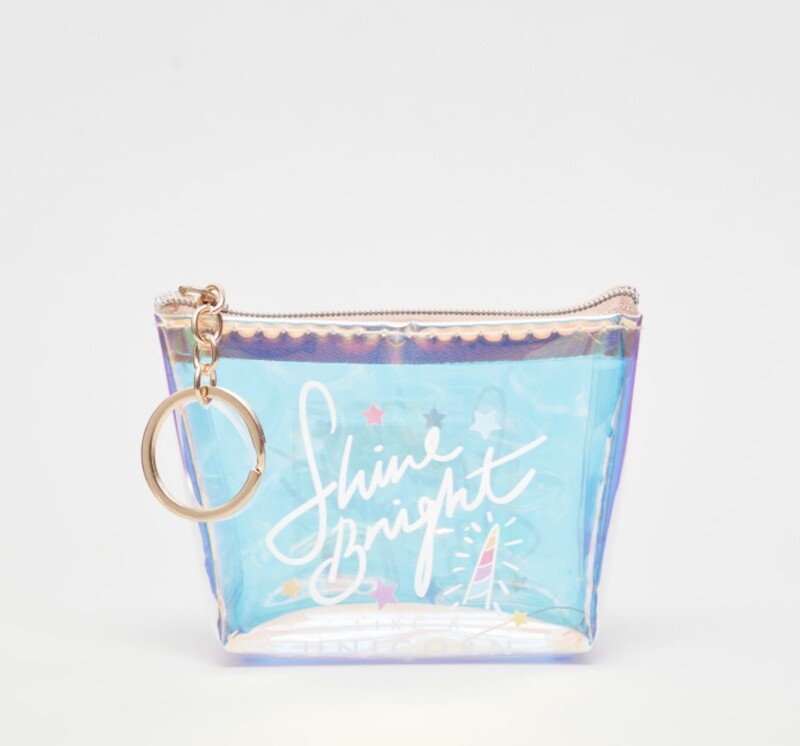 Typographic Print Purse with Zip Closure - Multicolour - Cute