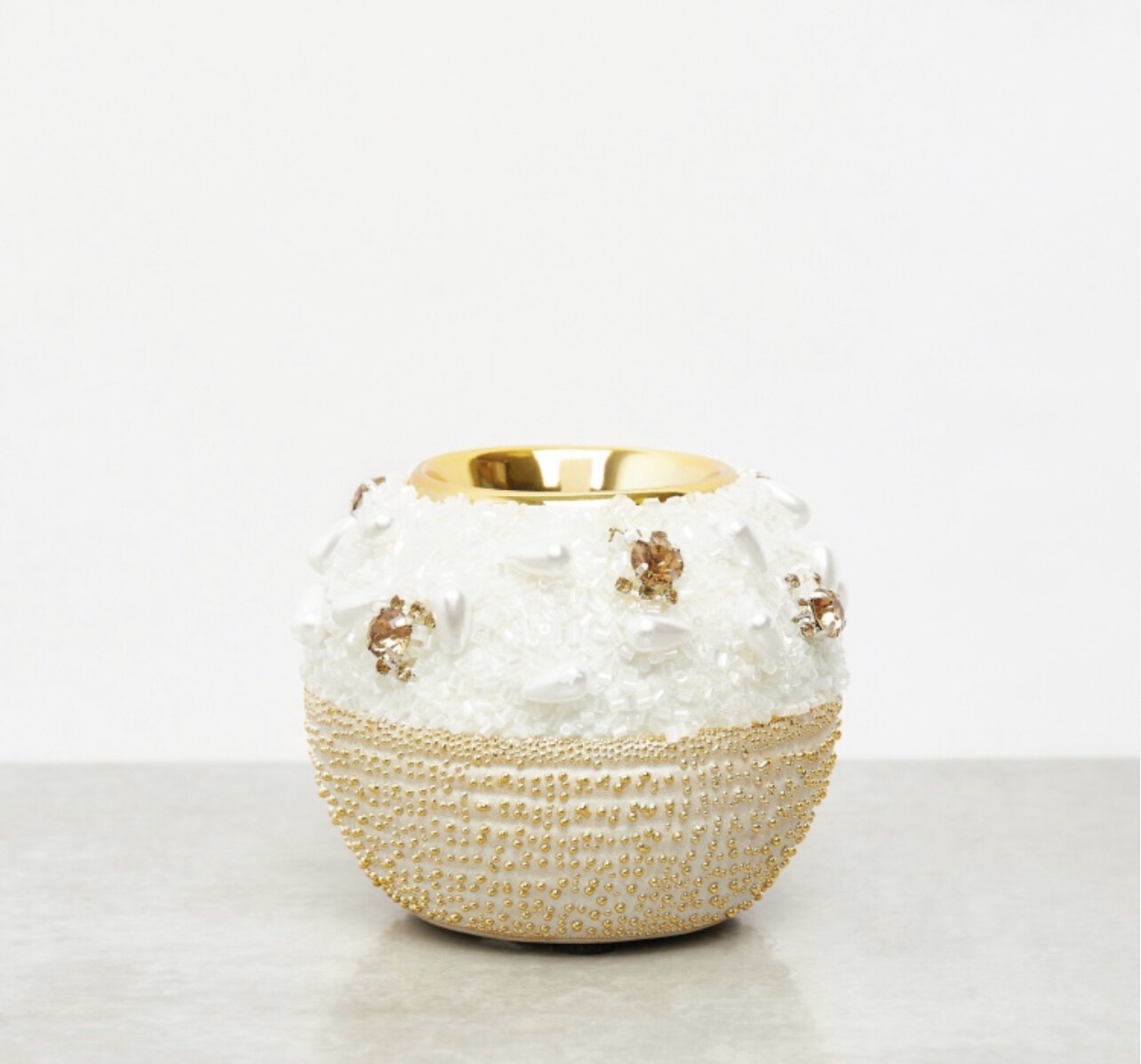 Embellished Candle Holder - 8 cms - white flowers