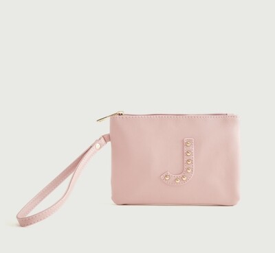 Gloo Studded Alphabet J Pouch with Zipper Closure and Wrist Tag - Pink