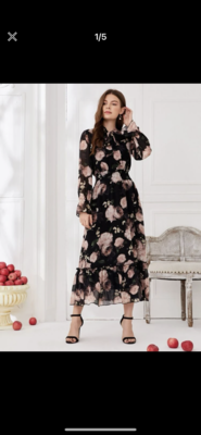 floral print tie neck dress