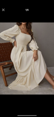 square neck beige dress