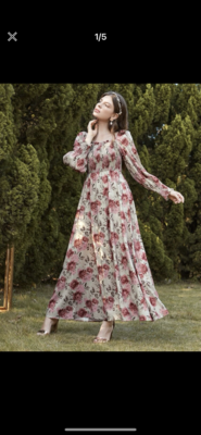 square neck floral print dress