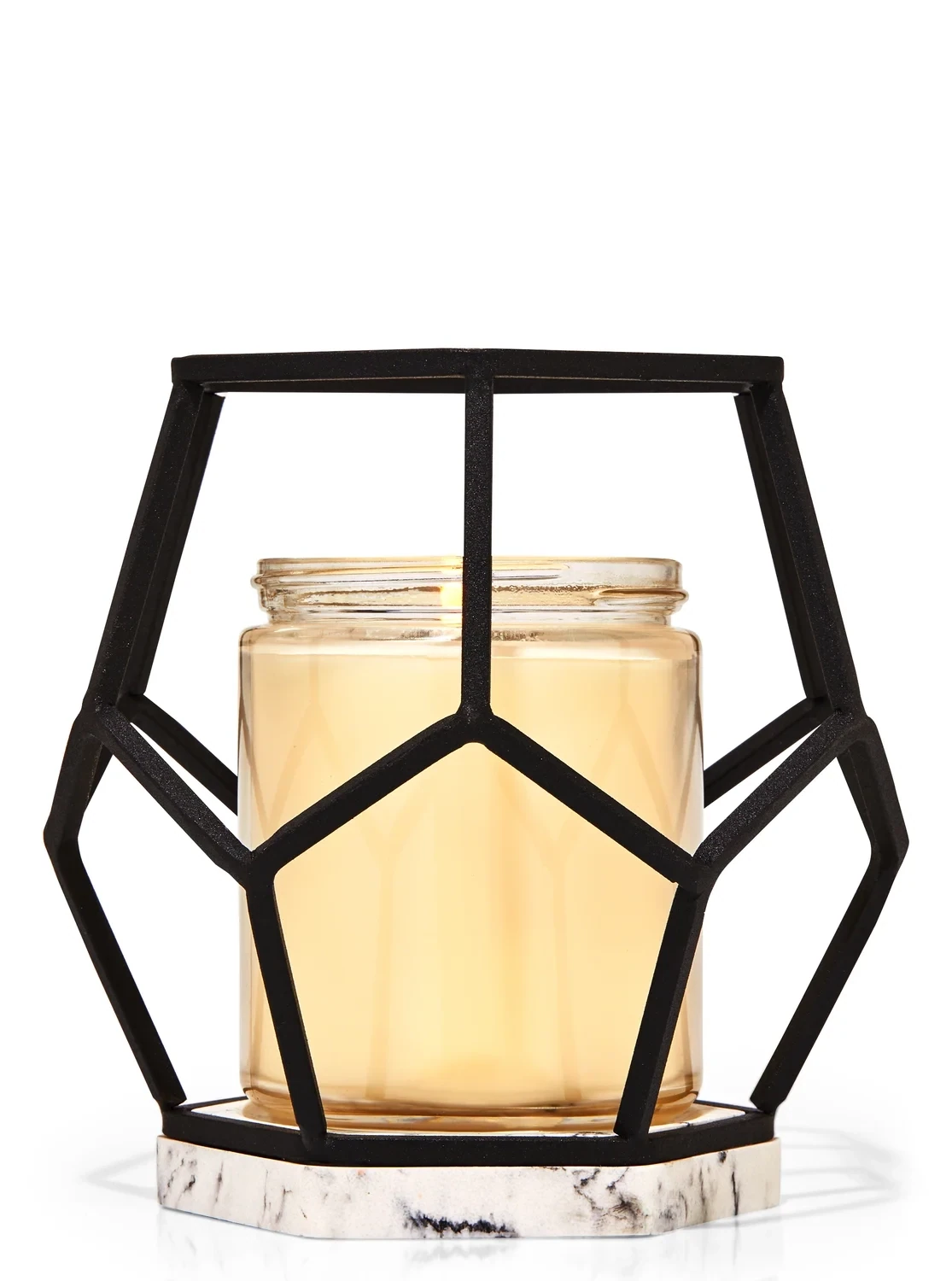 Black hexagon single wick candle holder