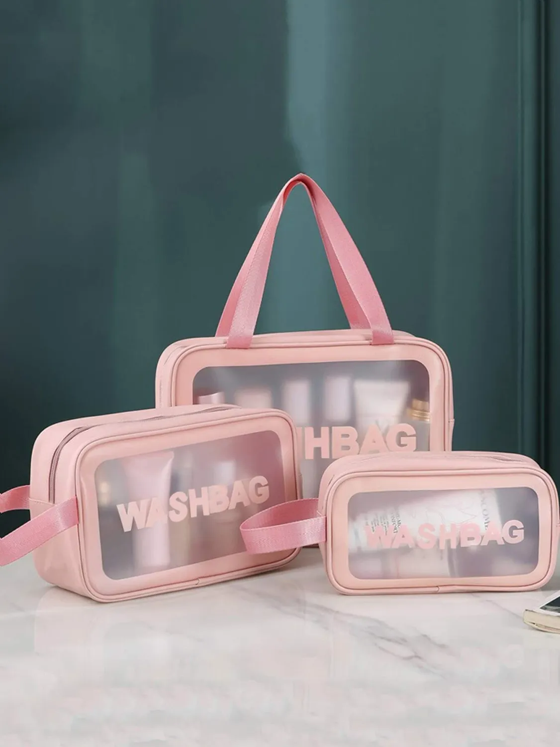 washbag set of 3 pink