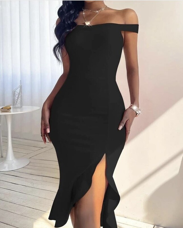 Split thigh ruffle hem dress