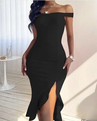 Split thigh ruffle hem dress