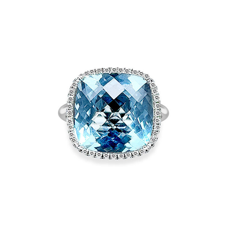 White Gold Aquamarine & Diamond Ring