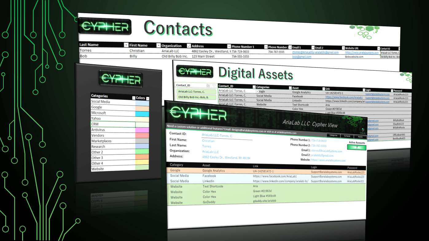 CYPHER - Login & Password Manager (Excel Template)
