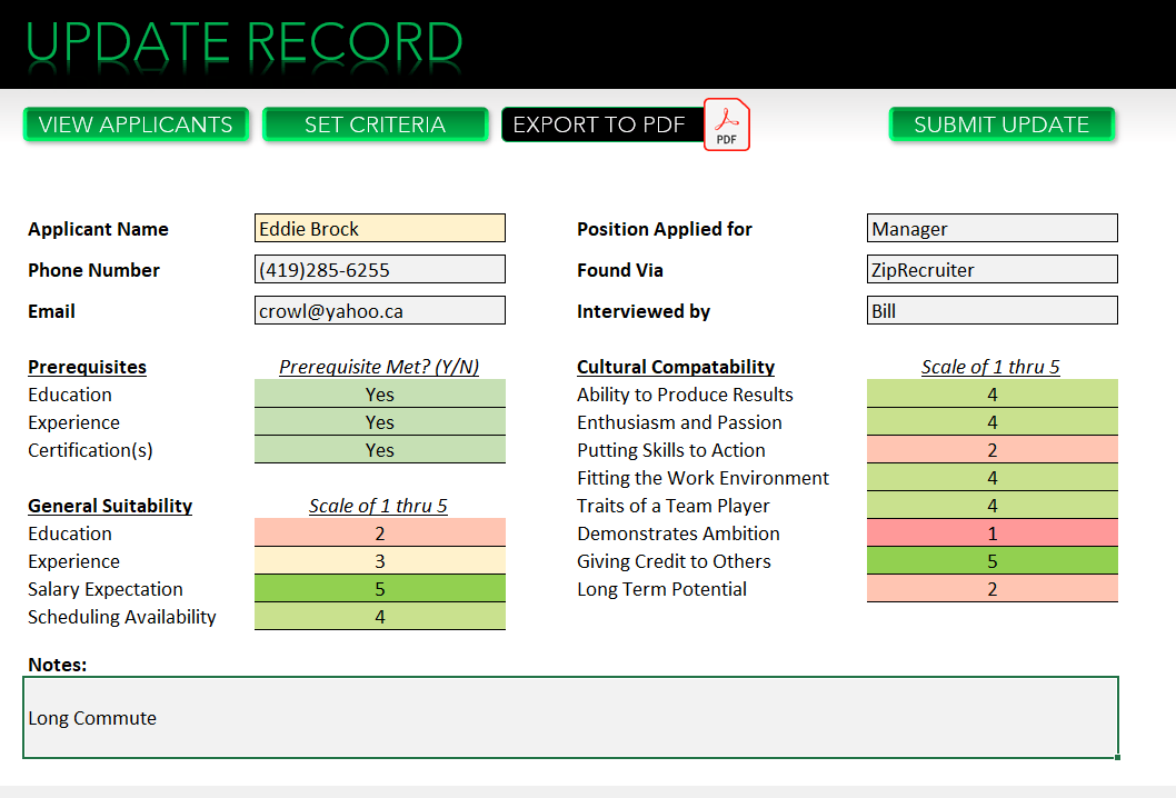 JARAM - Applicant Hiring Tool (Excel Template)