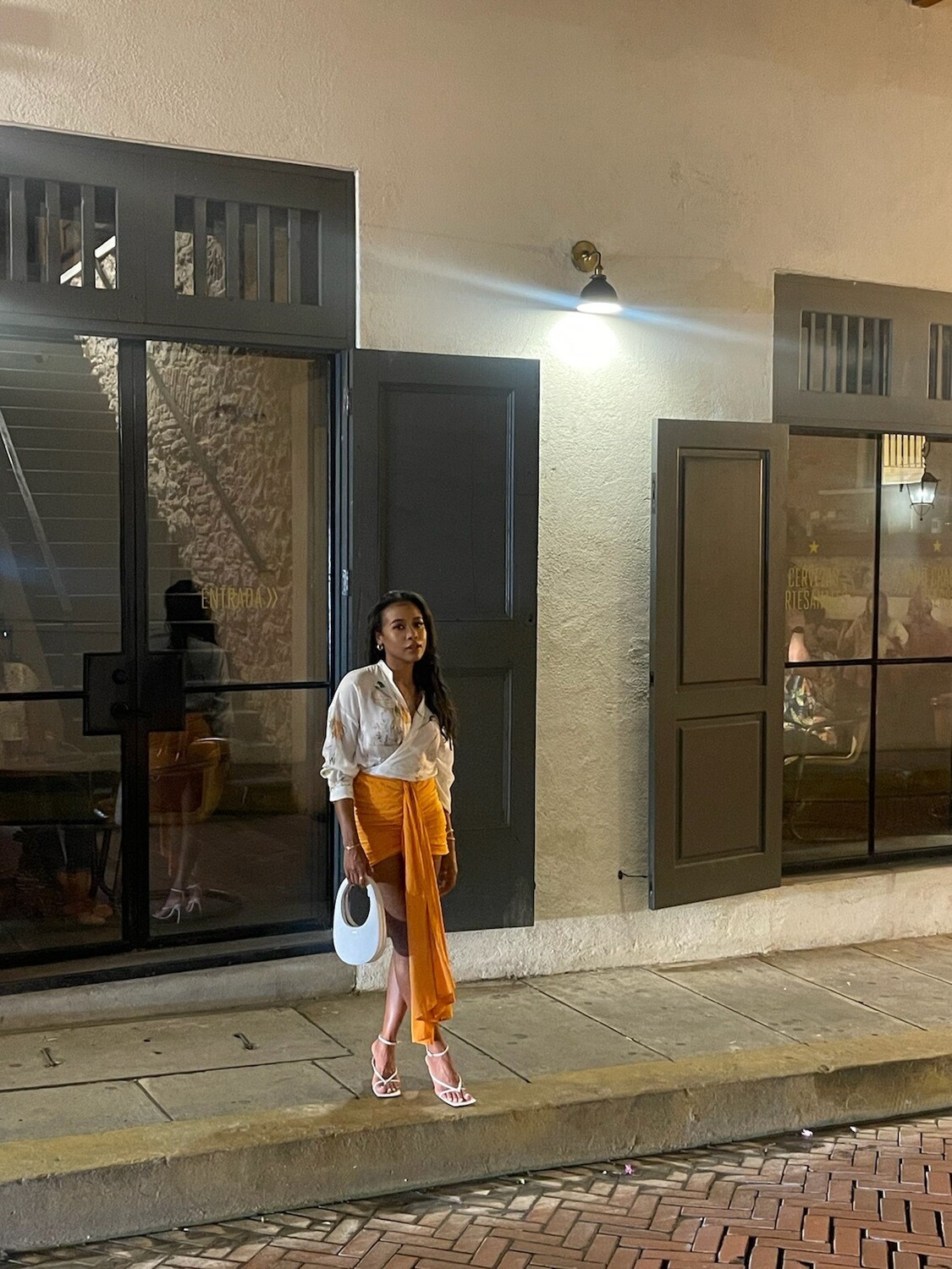 Orange Ruched long skirt