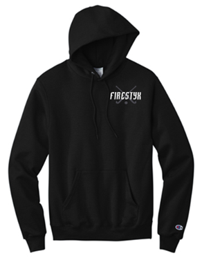 Champion® Powerblend® Pullover Hoodie in Black with Embroidered Logo