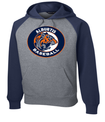 Sport-Tek® Raglan Colorblock Pullover Hooded Sweatshirt in Navy / Grey