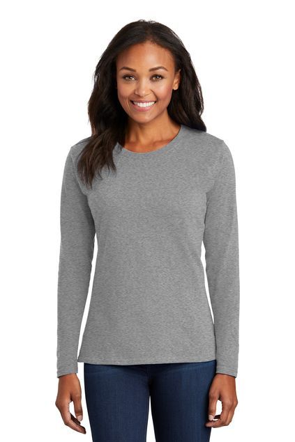Port & Co™ Long Sleeve Core Cotton Tee - Ladies with Front Logo